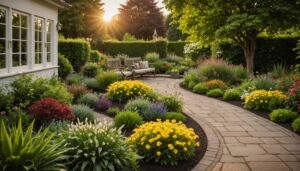 jardin paysager luxuriant avec diverses plantes