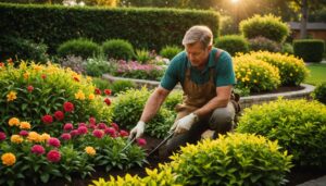 Paysagiste en action créant un jardin sur mesure