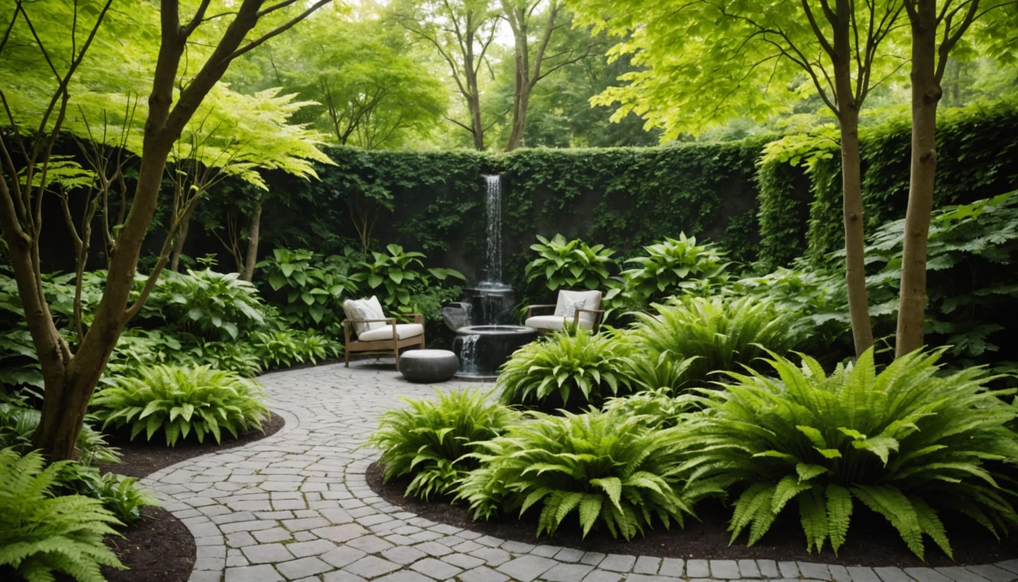 Jardin moderne avec plantes pour un design épuré  
Espace paysager contemporain mettant en valeur des plantes