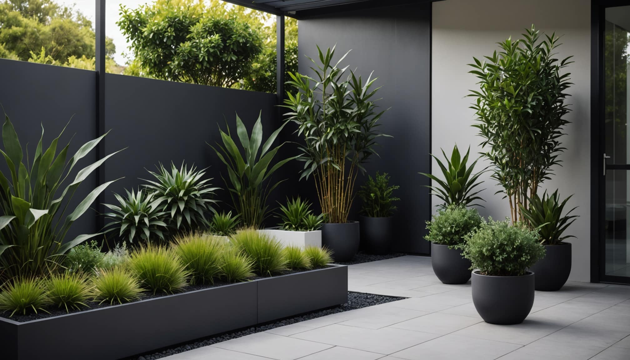 Jardin moderne avec plantes pour un design épuré