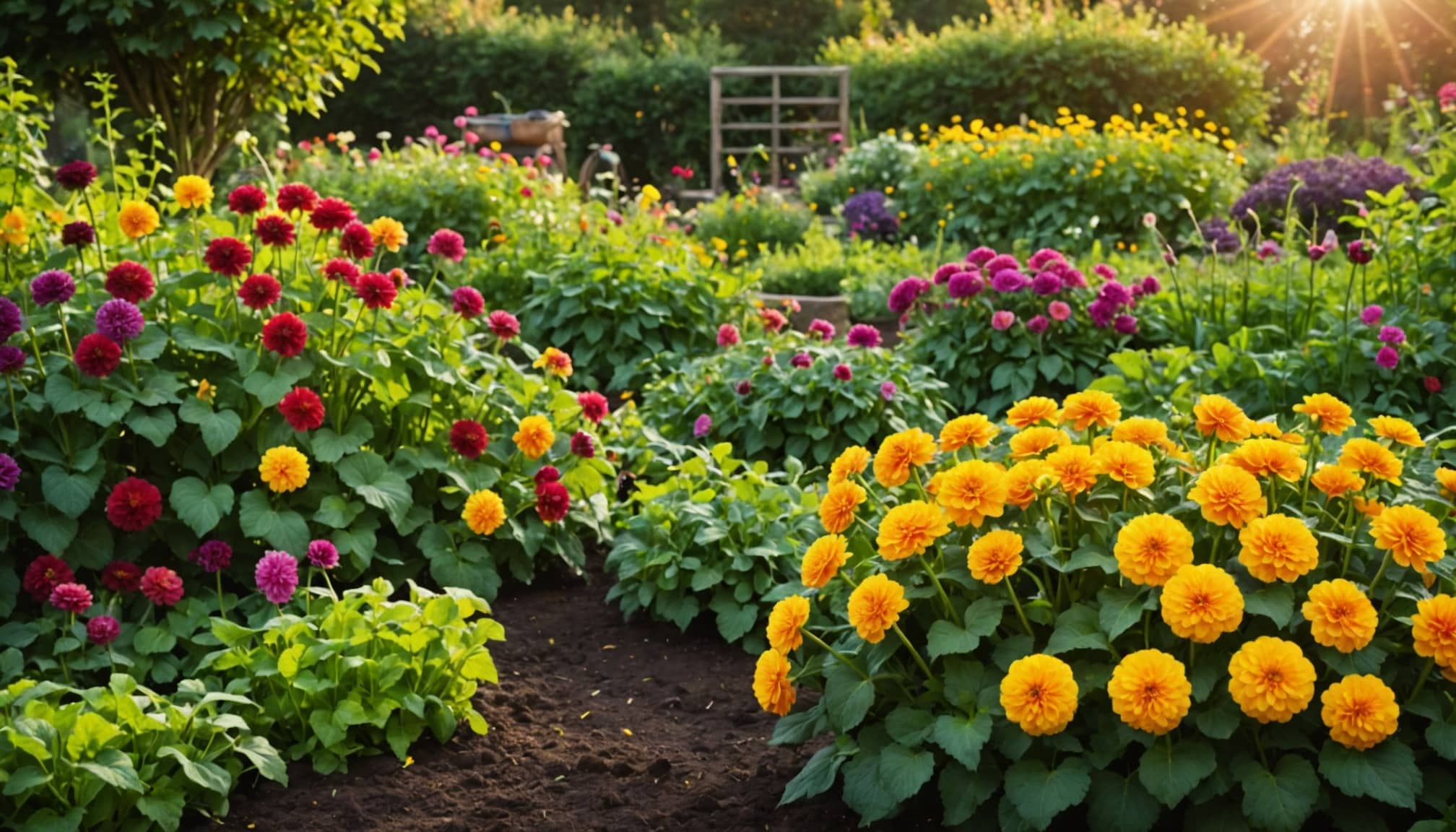 Jardin potager alliant légumes et fleurs esthétiques