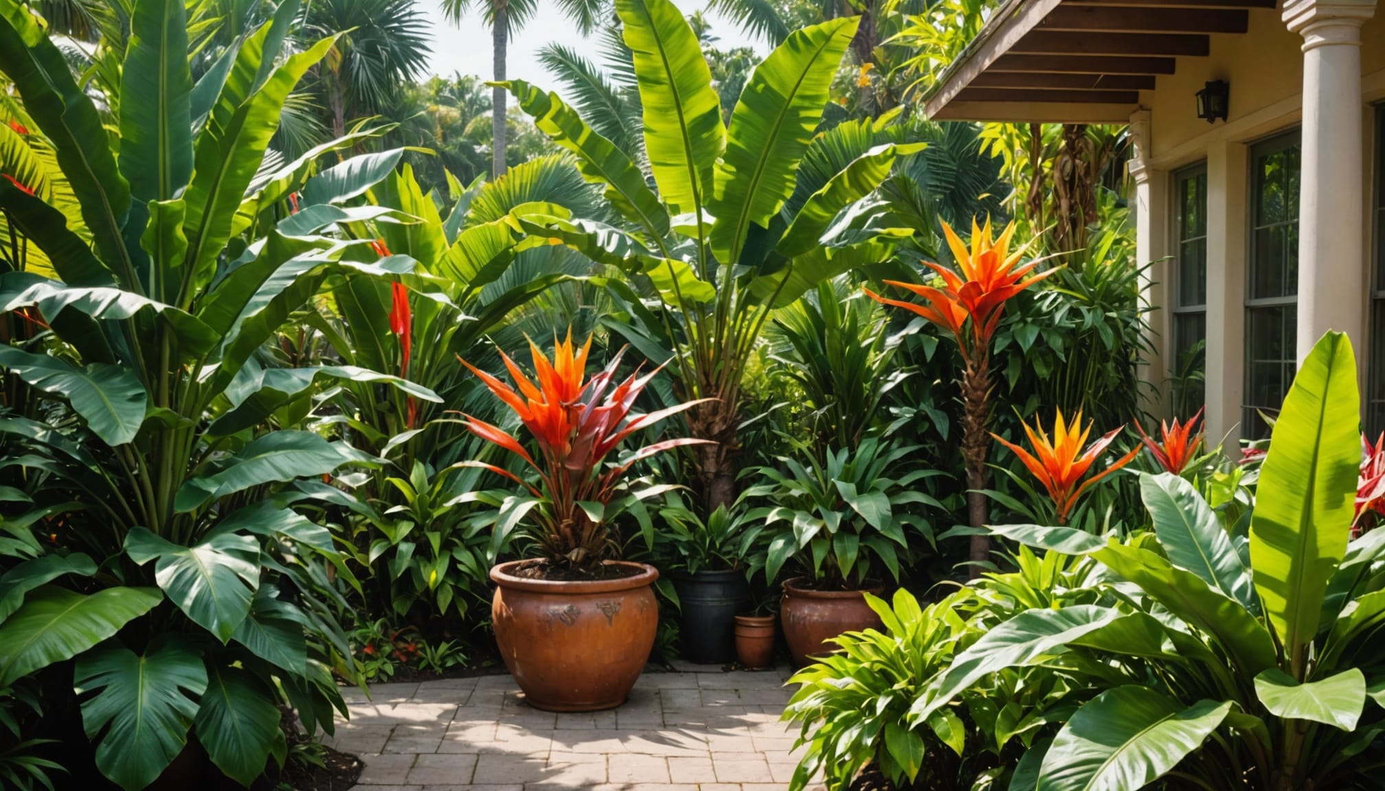 plantes exotiques luxuriantes dans un jardin verdoyant